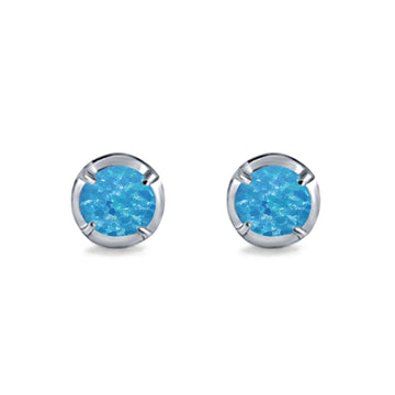 Solitaire Stud Earring Round Lab Created Blue Opal 925 Sterling Silver (6.3mm)